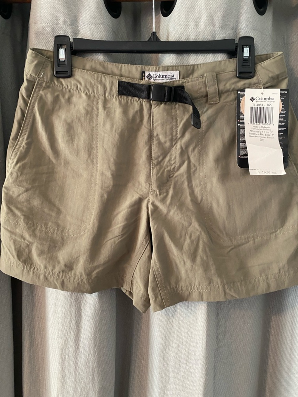 Columbia Olive/Tan Outdoor Nylon Shorts with Webbing Belt, Women’s Size 8